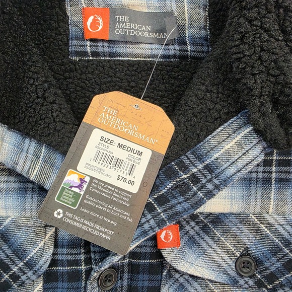The American Outdoorsman Men's Fleece/Sherpa Lined Flannel Shacket Blue M New - Picture 3 of 8